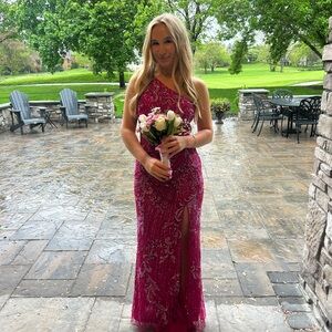 Elegant Pink Beaded Gown, prom dress